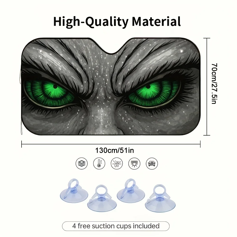 1pc Elegant Dark Shadows Car Sun Visor With Green Eyes Design - Easy Installation, Blocks Sunlight Effortlessly, Perfect For Dai