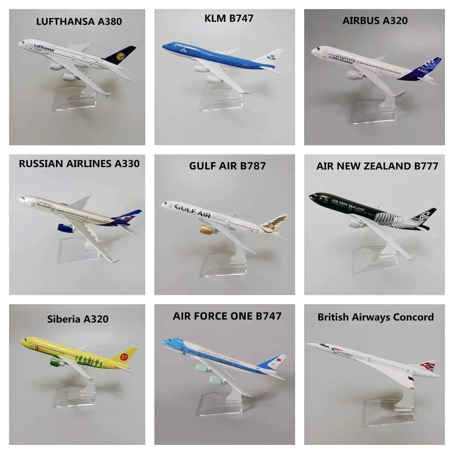 Russian Lufthansa Korean France KLM Brazil Spain British USA ERJ145 A340 A350 B737 B747 B787 Plane Model Airplane Aircraft 16cm