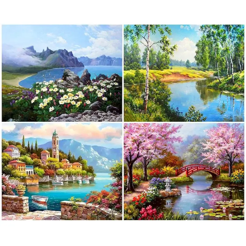 

GATYZTORY 40x50cm Frame Painting By Numbers Sakura Landscape Oil Picture By Number Modern Home Decor Artcraft Digital Painting