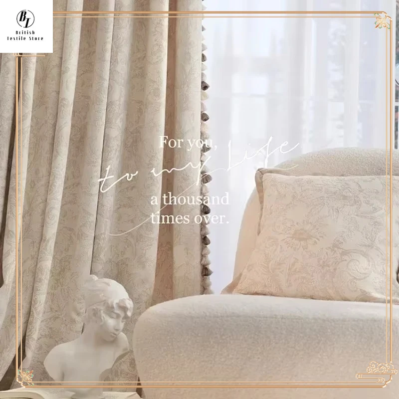 

French Cream Beige Thickened Chenille Jacquard Luxury Curtains for Living Room Bedroom Dining Bedroom Blackout Fashion Home