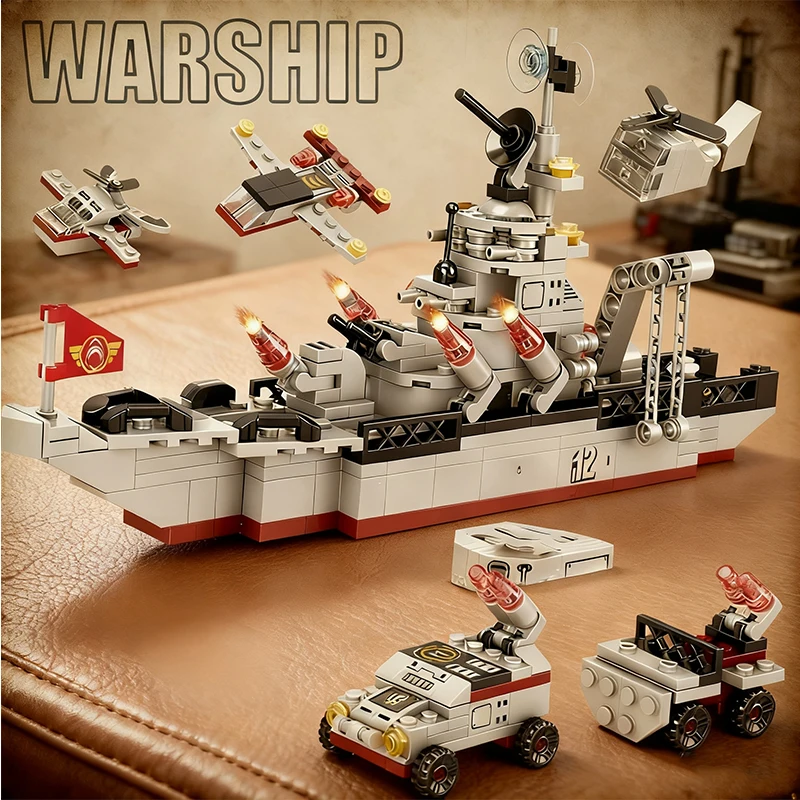 

Строительные блоки военного корабля 25 в 1, комплект модели военного корабля с фигурками солдат, игрушки «сделай сам» для мальчиков, Рождественский подарок