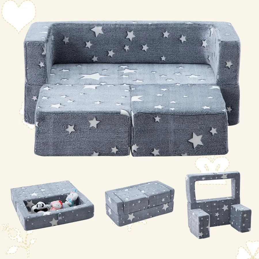 Play Couch 3in1 Modular Toddler Baby Couches Foam Armchair for Boys Girls Convertible Sofa to Lounger Fold Out Furniture Sofa P