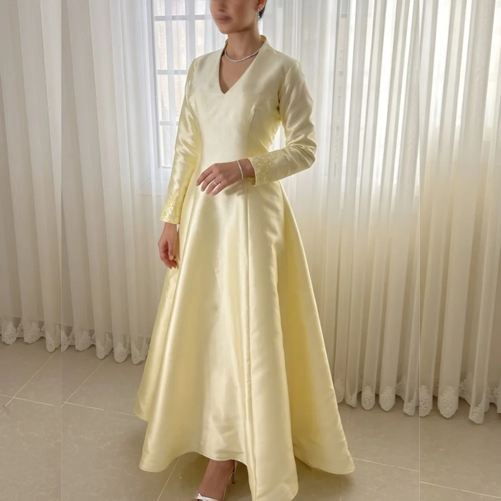 

Индивидуальное классическое свадебное платье с длинными рукавами, V-образным вырезом, плиссированное, миди, высококачественное вечернее платье для торжественных мероприятий