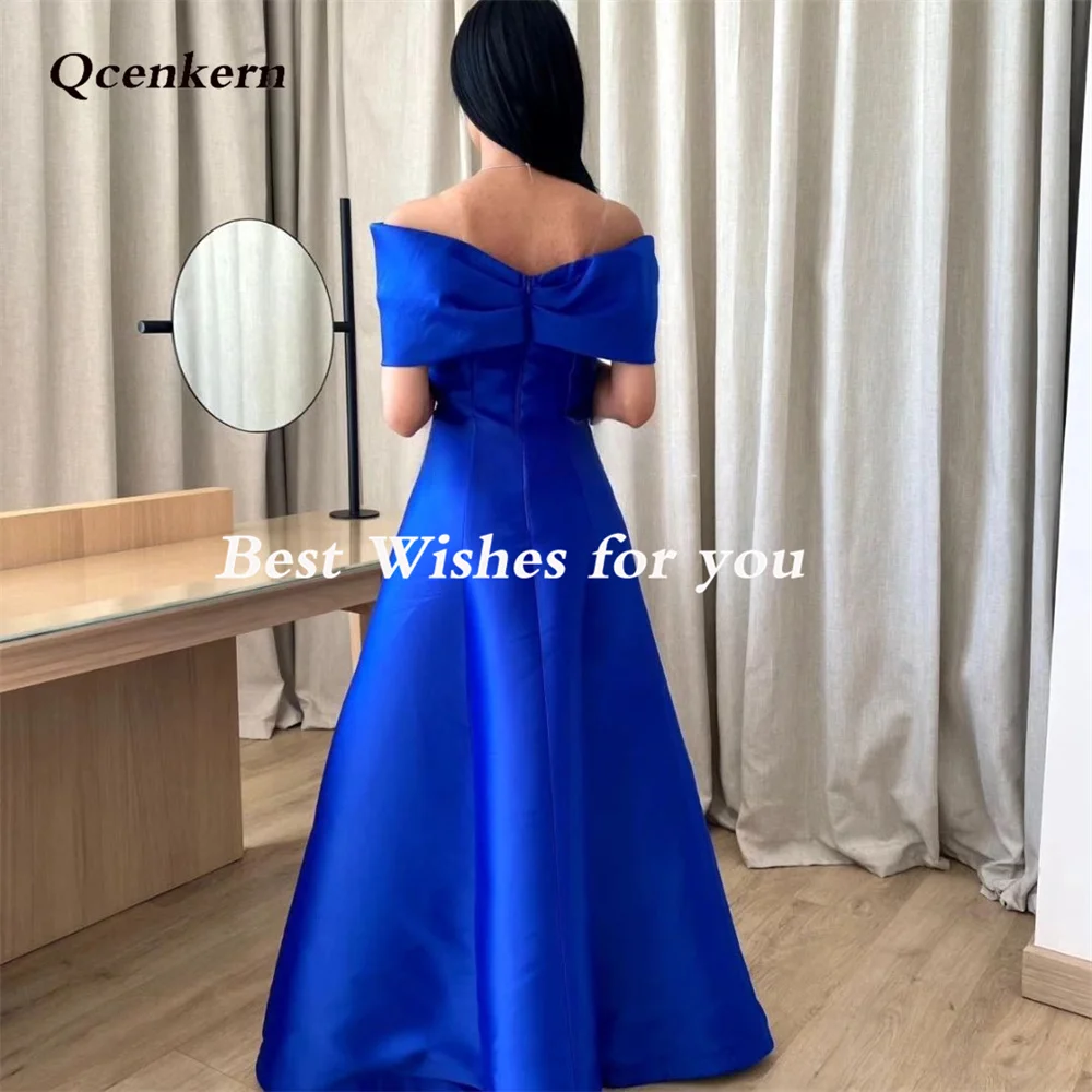 Qcenkern-Robes de soirée en satin bleu sans bretelles pour femmes, robes élégantes A-Line, robes de soirée formelles, quelles que soient les femmes initiées, 2023