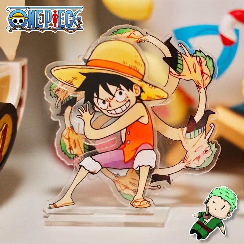 Figuras de acción acrílicas de One Piece Luffy, modelo de Anime Zoro, colección de decoración de escritorio para coche de 8cm, regalos de cumpleaños, juguete de letrero de pie