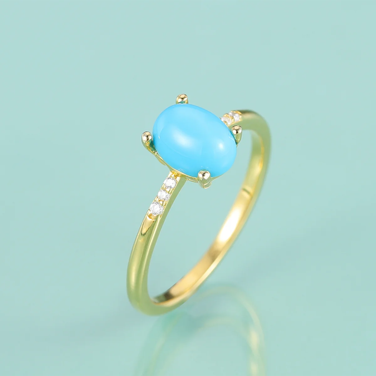 Gem's Beauty 14K Gold Filled Lab Blue Turquoise Prong Set Rings 925 Sterling Silver Fine Jewelry Anniversary Gift for Women Wife