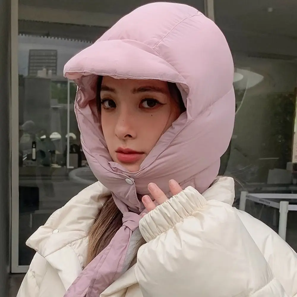 Casual Solid Color Padded Pullover Cap Windproof Korean Style Balaclava Hat Keep Warm Headscarf Puffy Ear Protection Cap Skiing