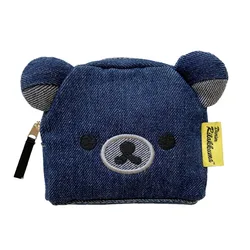Rilakkuma Denim Coin Purse Cute Wallet Anime Bear Face Coin Pouch Case Kawaii Small Storage Bag