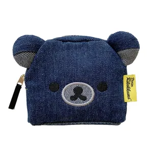 Rilakkuma Denim Dompet Koin Dompet Lucu Anime Beruang Wajah Koin Pouch Case Kawaii Kecil Tas Penyimpanan 10 aksesoris rilakkuma penjualan terbaik - №