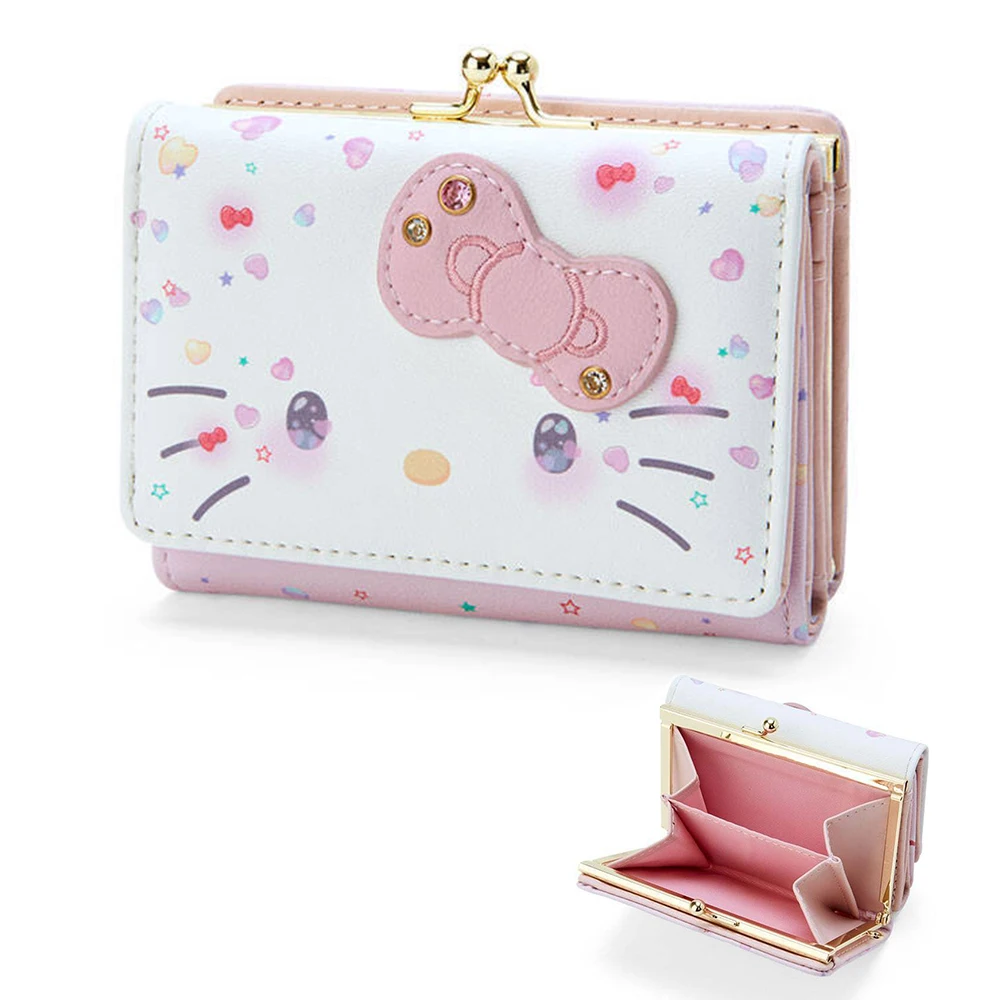 

MINISO Kawaii Hello Kitty Women's Wallet Luxury Coin Clutch Purse Card Bag Cute Leather Coin Purse Folding Card Holder for Gift