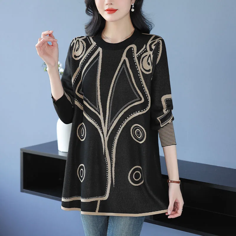 

Geometry Sweater Woman Autumn Winter Pullover Femme Womens Clothing Long Sleeve Top Casual Knitwear Sweaters