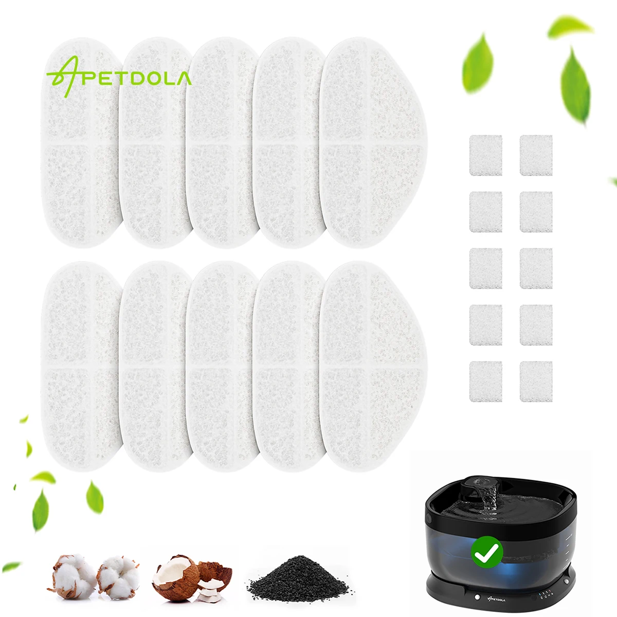 APETDOLA Wireless Dog Water Fountain Filters 5 Layer Replacement Filters for FP30 Dog Fountain Battery Operated 10-pack Filter