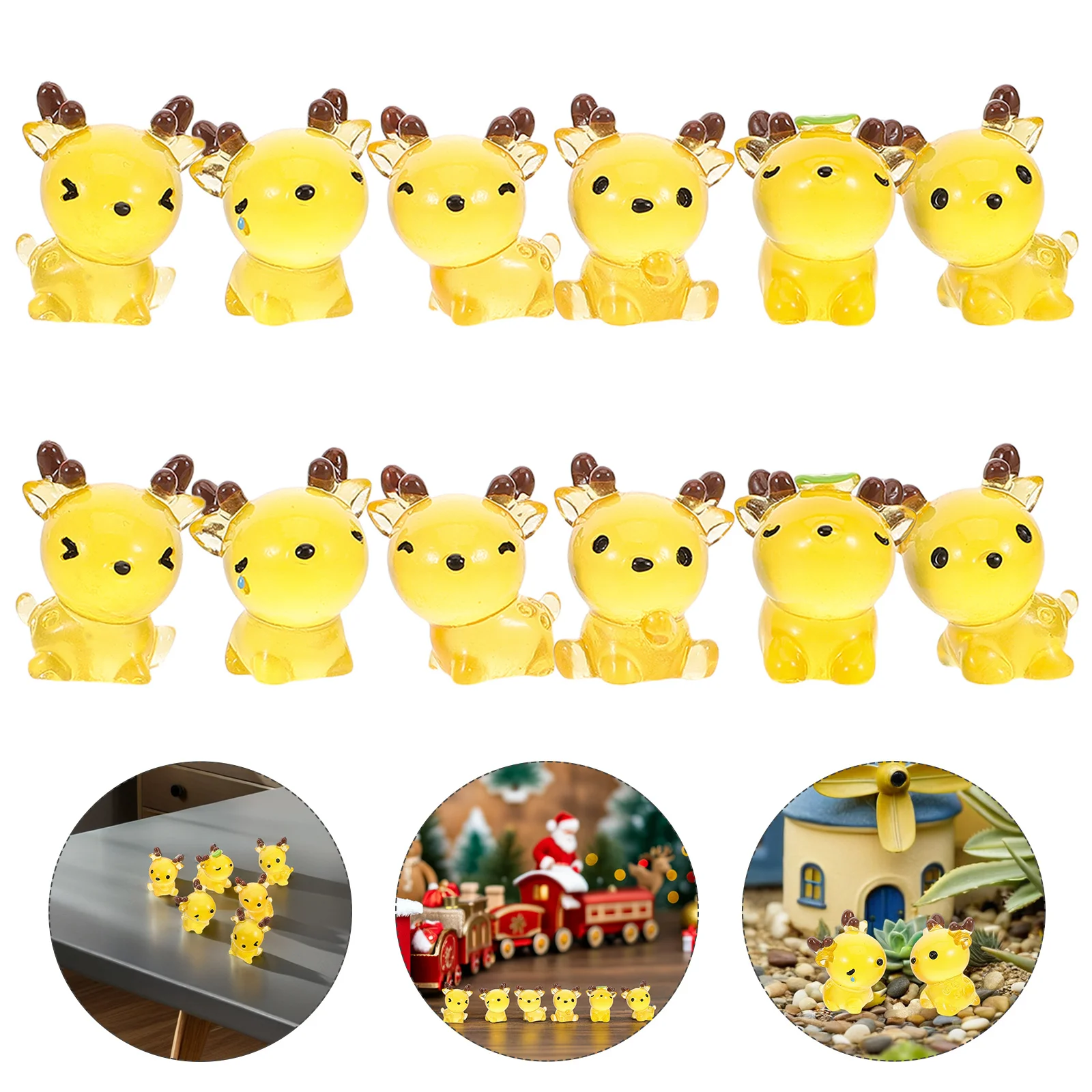 

12Pcs Adorable Resin Deer Ornaments Lifelike Design Miniature Reindeer Sculptures for Bookshelf Display Animal Figurines