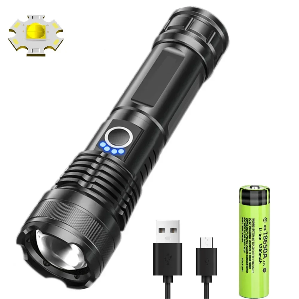 90000lm High Power Xhp50 Led Zaklamp Oplaadbare Zaklamp Zoom Usb Hand Lantaarn Camping Buiten Waterdicht Noodgeval