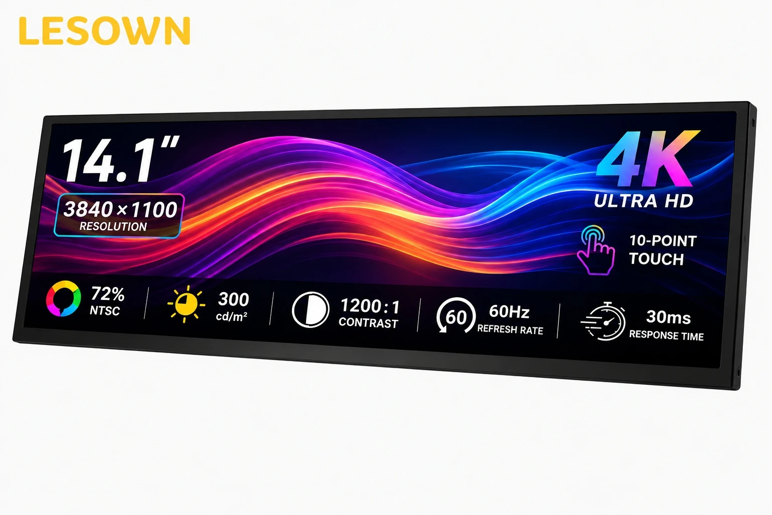 

LESOWN 14.1 Inch Matte Black Portable Monitor 3840x1100 Slim Travel Screen Driver-free for Business