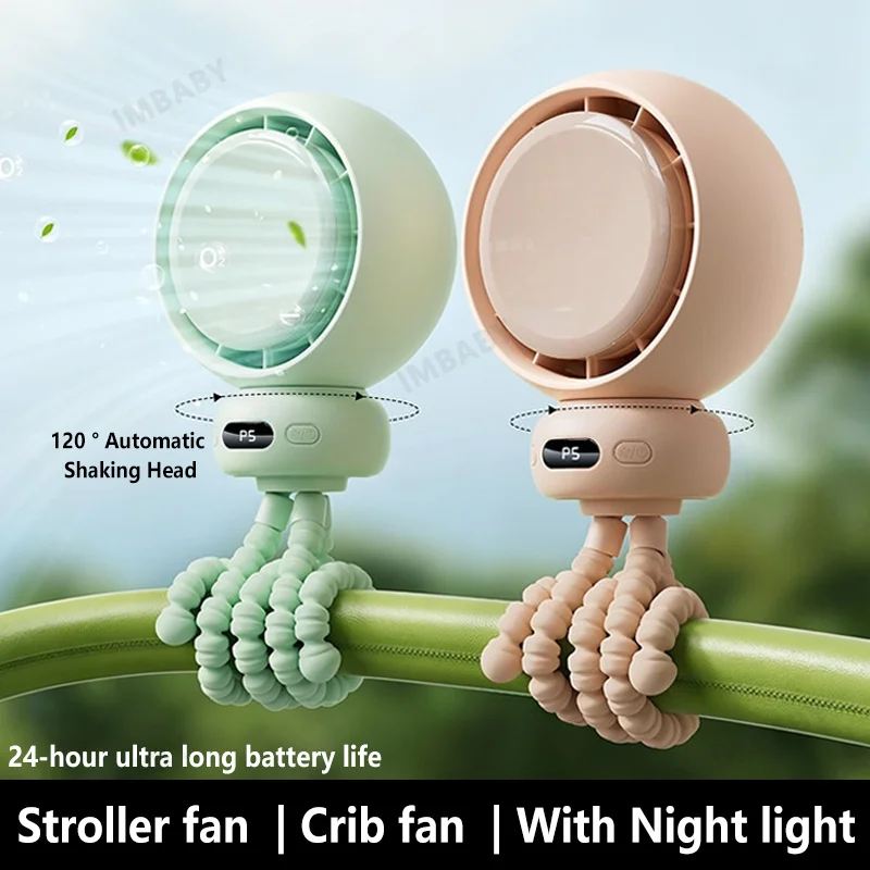 baby-portable-fan-hand-held-rechargeable-bladeless-foldable-for-strollercribcar-seat-mute-with-night-light-music-phone-holder