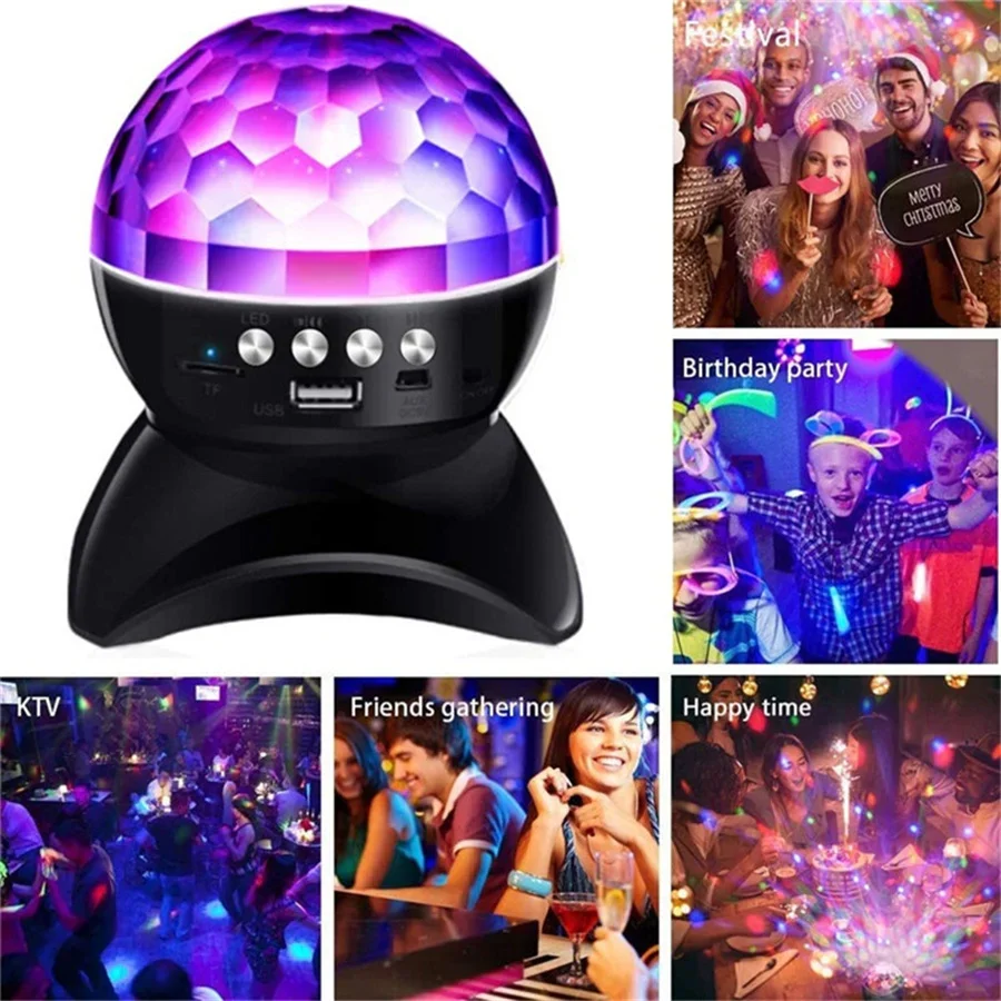 Tirvose เครื่องฉายดนตรีแบบไร้สาย BT ชาร์จไฟได้ USB ไฟ LED Bola DISCO เวทีไฟสำหรับบ้านของตกแต่งงานแต่งงานปาร์ตี้