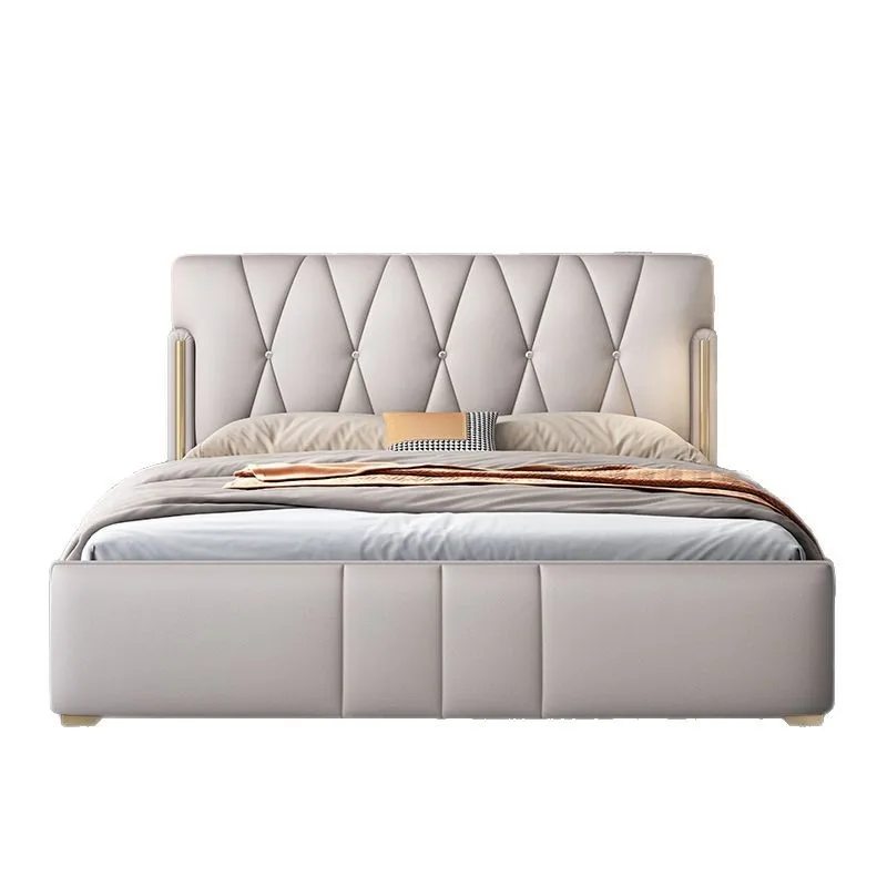 

Light luxury, leather bed, double post-modern Nordic, simple master bedroom American style