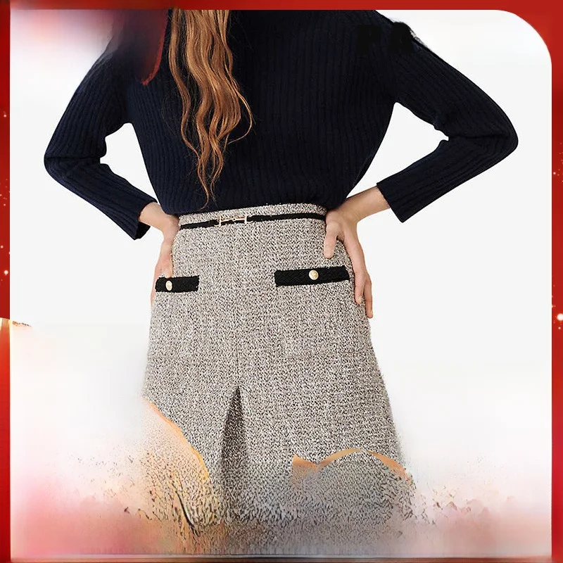 Herbst Winter A-Linie Rock Damen ket Small Fraance Sle Commuter Rock Einzigartige f-länge Fene Faion