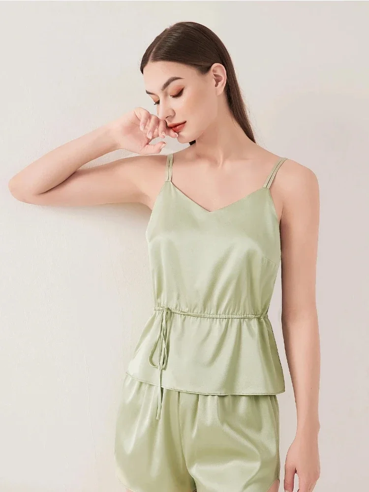 

Тяжелые шелковые пижамы тутового шелка, женские шорты-бретельки и брюки, комплект из трех предметов, повседневная летняя пижама на бретельках, одежда для дома, нижнее белье, пижамы