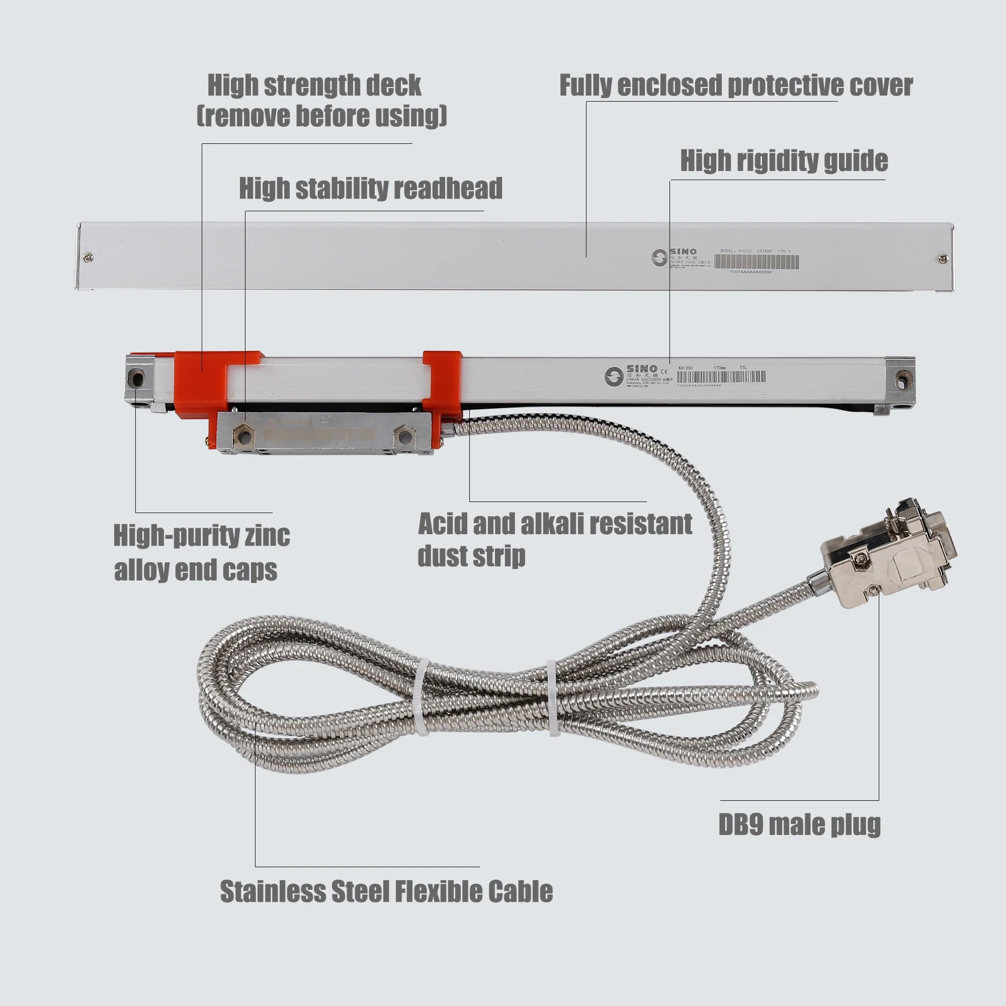 Sino KA-200 16mm*16mm Slim Linear Scale KA200 30 40 50 60 70 80 90 100 110mm 0.005mm TTL Thin Grating Ruler Optical Encoder