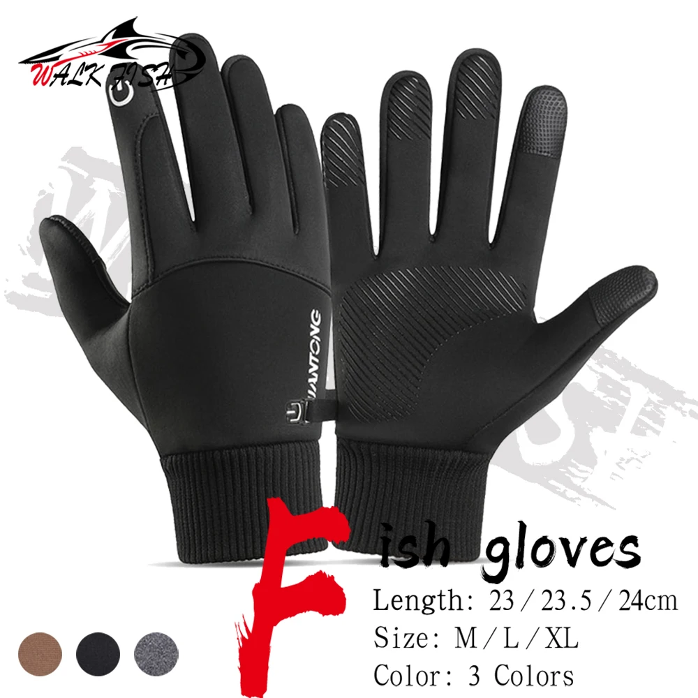 WALK FISH Fishing Gloves Sports Windproof Thermal Fleece Waterproof Non-Slip Women Men Cycling Running Touch Screen Bike Mittens