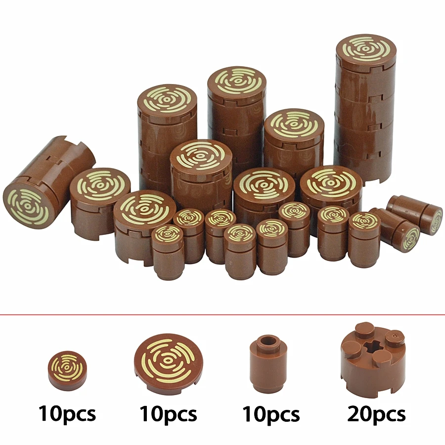 Wood Grain Pattern 1x1 Smooth Bricks Part MOC Tile Round 2x2 With Tree Stump  Assembly Building Blocks 14769pb196 98138pb042