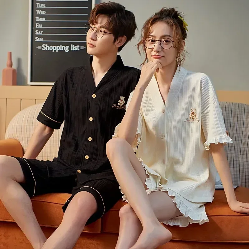 ملابس منزلية قطنية بيجامات صيفية ناعمة للشباب لعام 2023 أطقم جديدة للترفيه شورت رجالي عشاق زوجين بيجامة