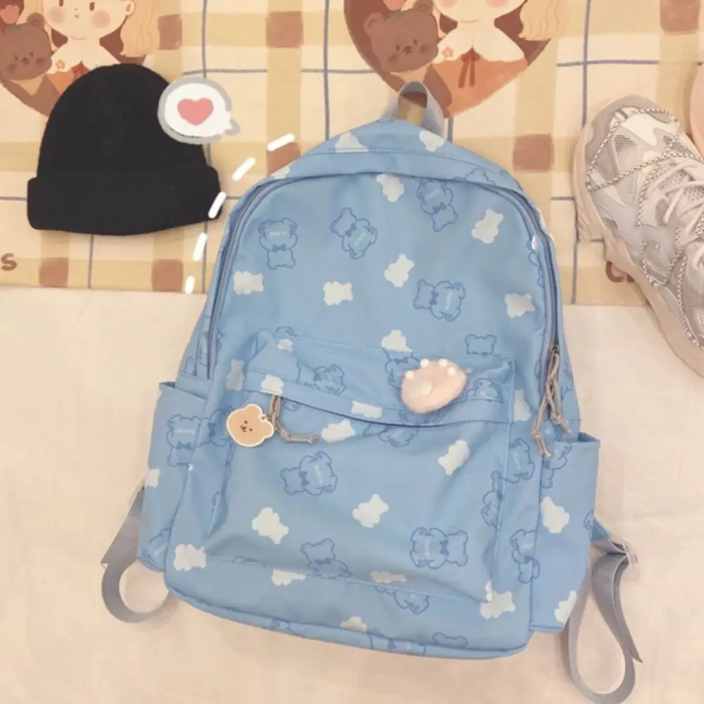 Backpack Casual Canvas Book Backpack Cartoon Print Large Capacity Street Travel Bag Student School Bags Portable