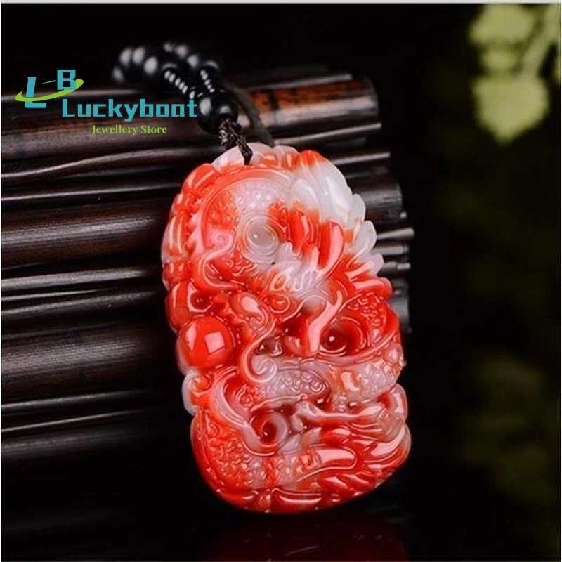 Natural Chicken Blood Jade Dragon Pendant Men Women Certified Red Jades Stone Amulet Gifts For Male Fashion Charms Jewellery