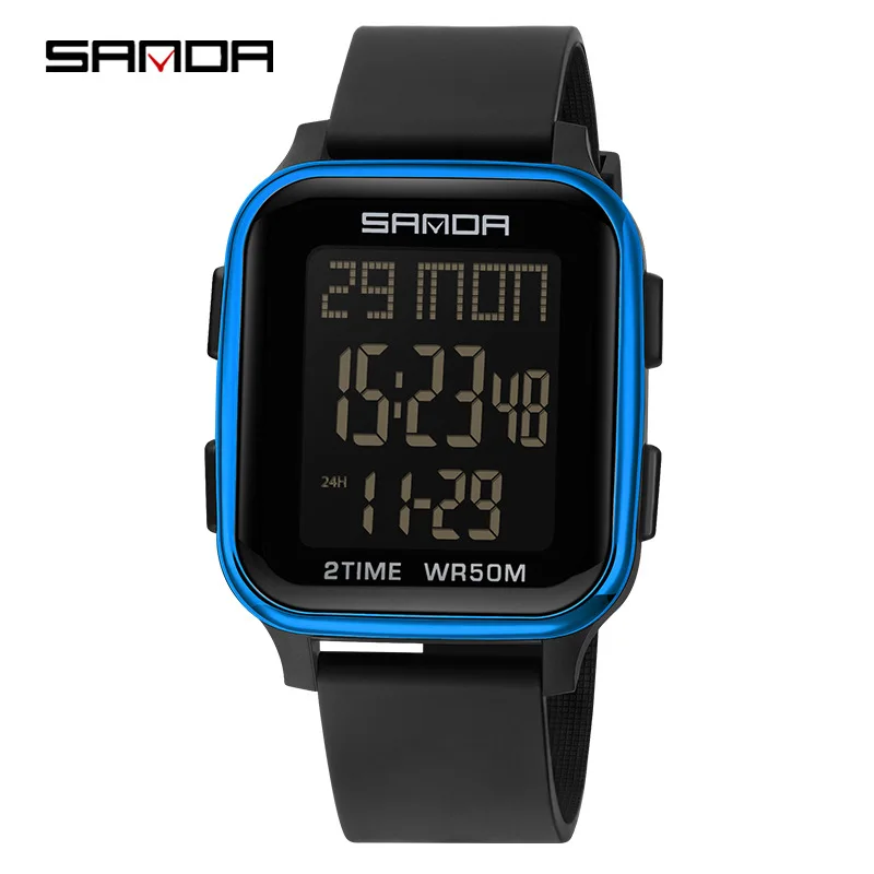 SANDA 2025 새로운 남성용 LED 전자 시계 방수 스포츠 알람 시계 다기능 학생 패션 전자 시계 선물