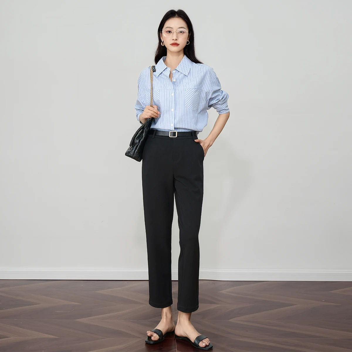 OLrain مستقيم اقتصاص سروال فستان 2025 مكتب السيدات الكاحل طول بانت أسود الإناث مصممة بنطلون النساء قيعان O57XK98623