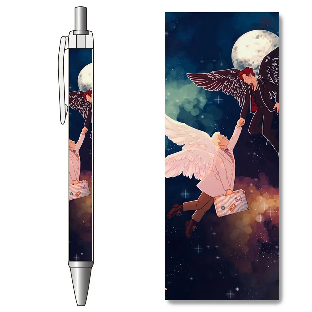 1PCS Good Omens Aziraphale Crowley Hand in Hand in Space with Moon Gel Pen Kawaii Stationery TV Show Angel Demon School Supplies