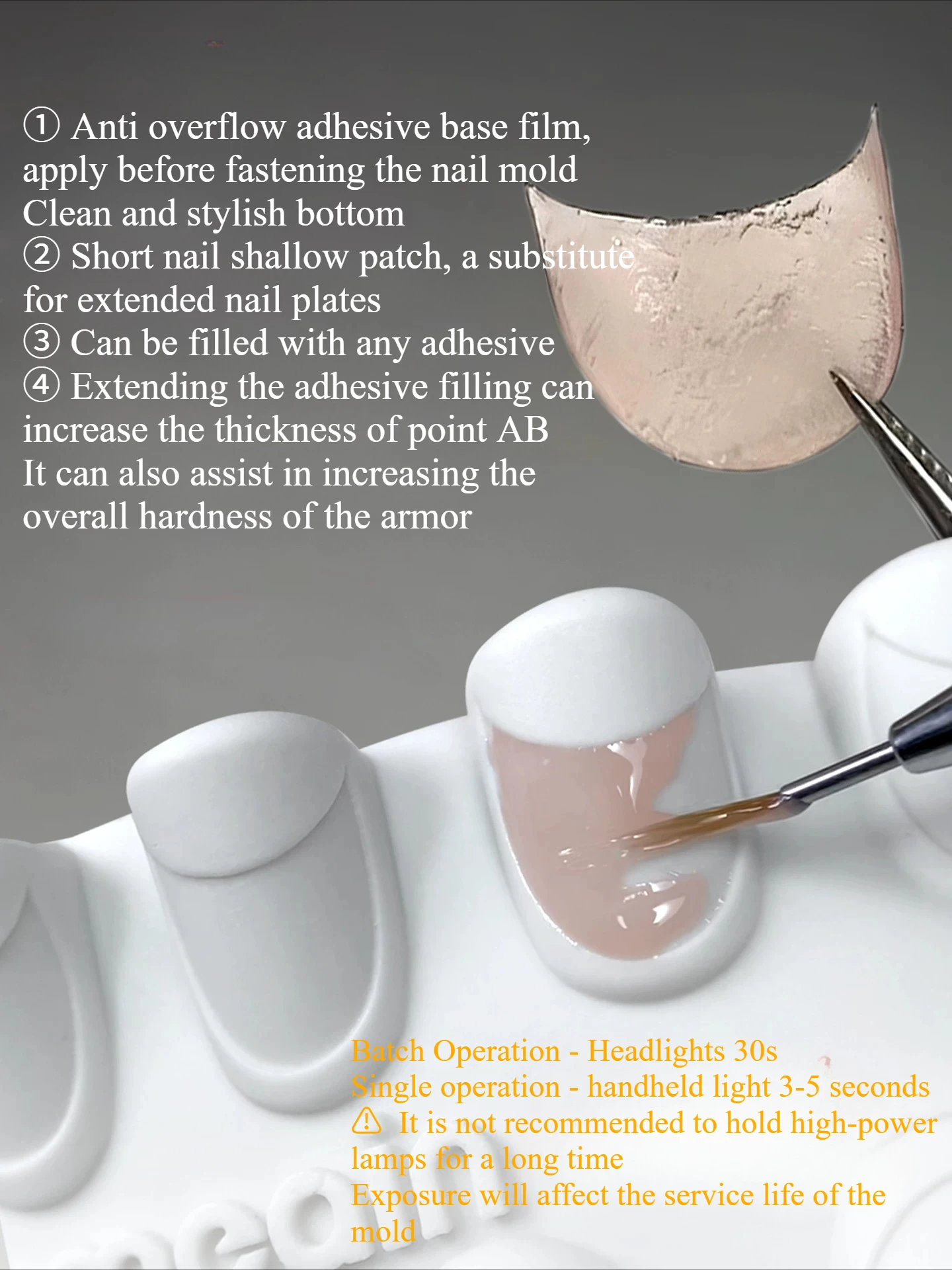 Nail Piece Mold Anti Overflow Glue Phototherapy Adhesive Base Film Nail Tips Silicone Mold Prefabricated Nail  base film
