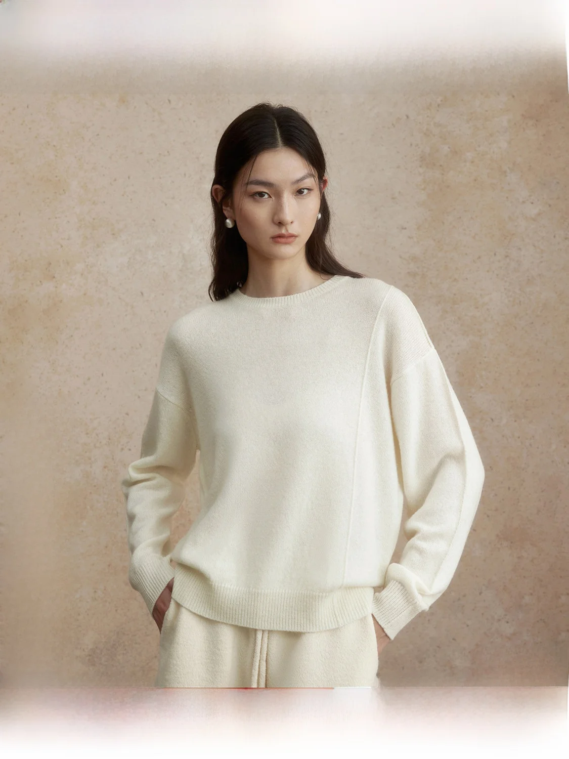 

ZhiZhi One-Trace Sand Women's Full Wool round Neck Sweatshirt Casual Winter Head over Heels Shirt Commute Style Long Sleeve