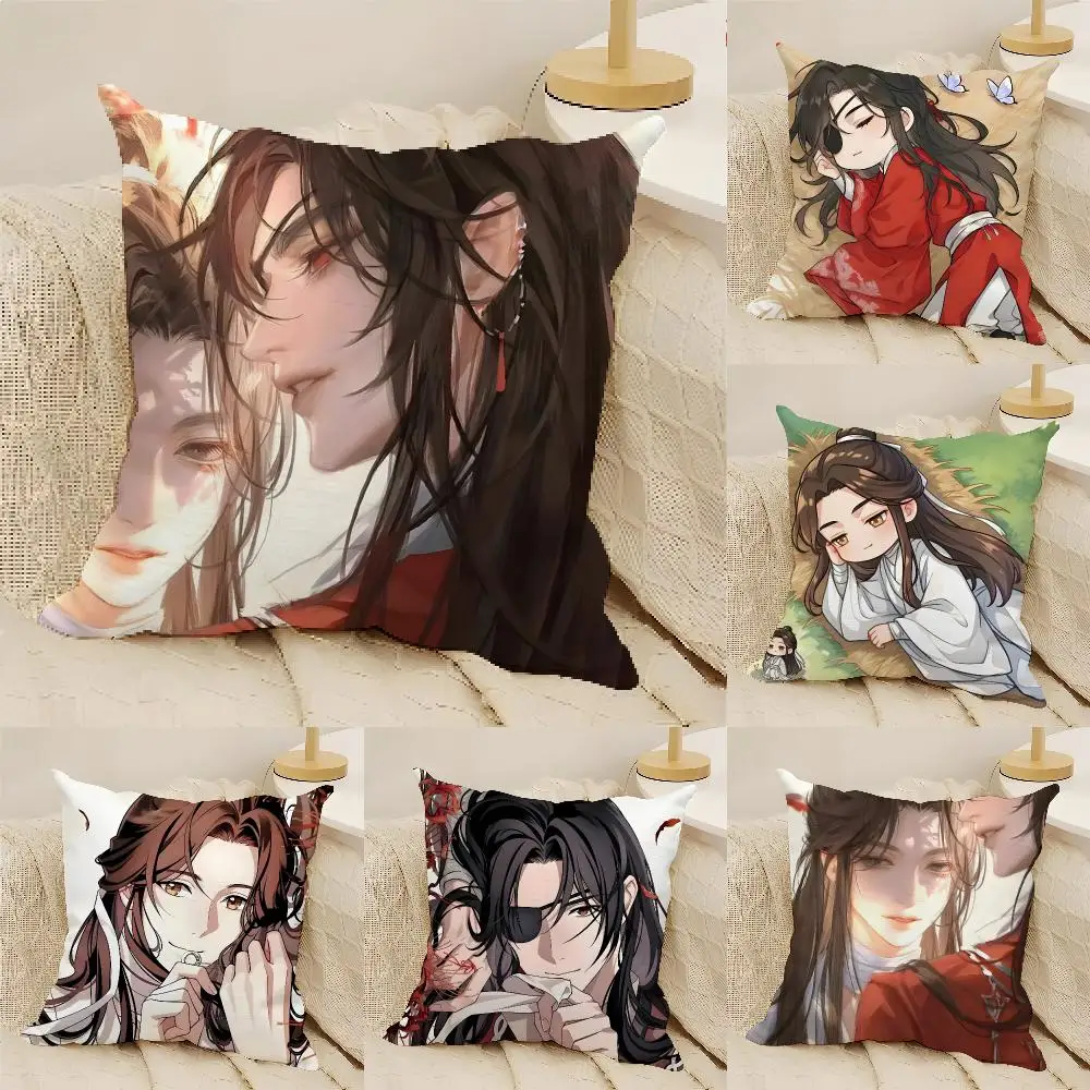Heaven O-Officials Blessing Cushion Cover Natural Linen Organic Fabric Double-Sided Printing Sofa Home Decor Gift Pillow Cover