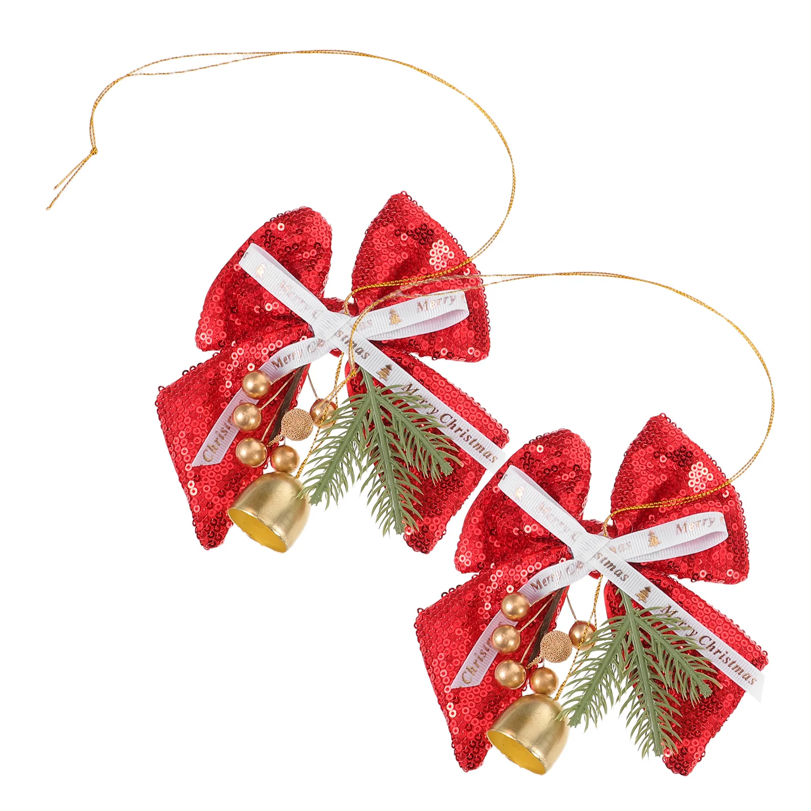 

2 Pcs Festive Bell Hanging Decor Glitter Decorative Bowknot Decoration Pendant Ornaments Bells and Bows