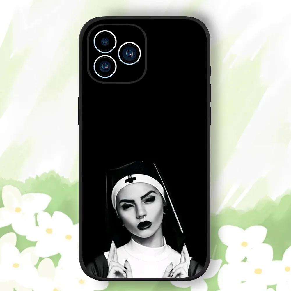 Sister Style Nun Sexy Girl Phone Case For iPhone 15,14,13,12,11,XS,XR,X,8,7,Pro,Max,Plus,mini Black Silicone Shell Cover