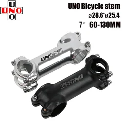 UNO Bike Stem Ultralight 7 Degree 28.6 25.4MM 60-130MM MTB Road Stem Bike for Fork Mountain MTB Bicycle Kalloy Black Sliver