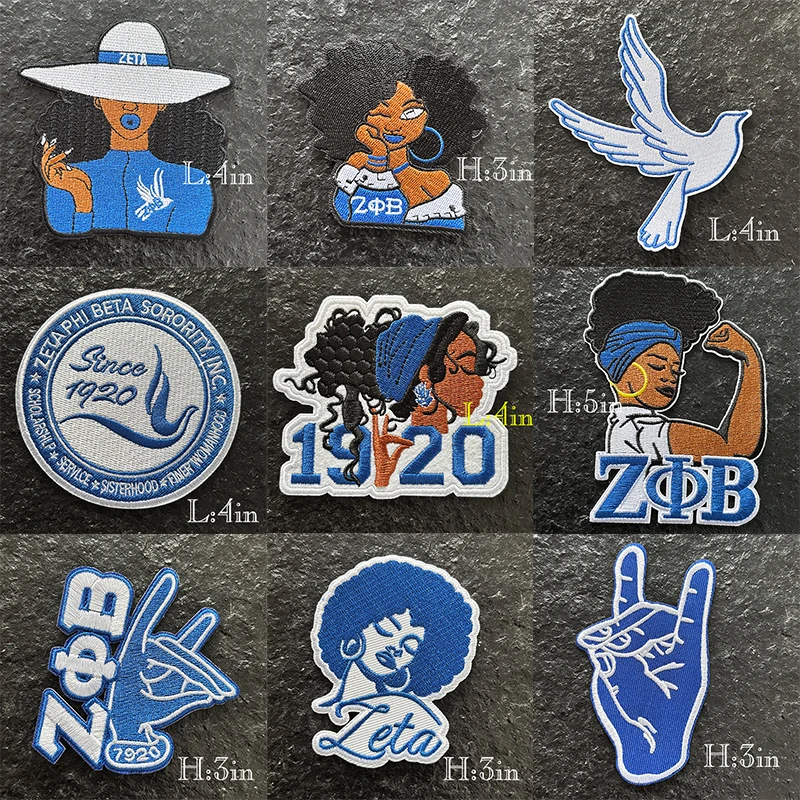 Stock Series Zeta Embroidered Iron Patch for Jacket, Zeta Phi Beta Sorority, Blue&White, 1920, Soror, Zeta Crest, So Sweet, J16