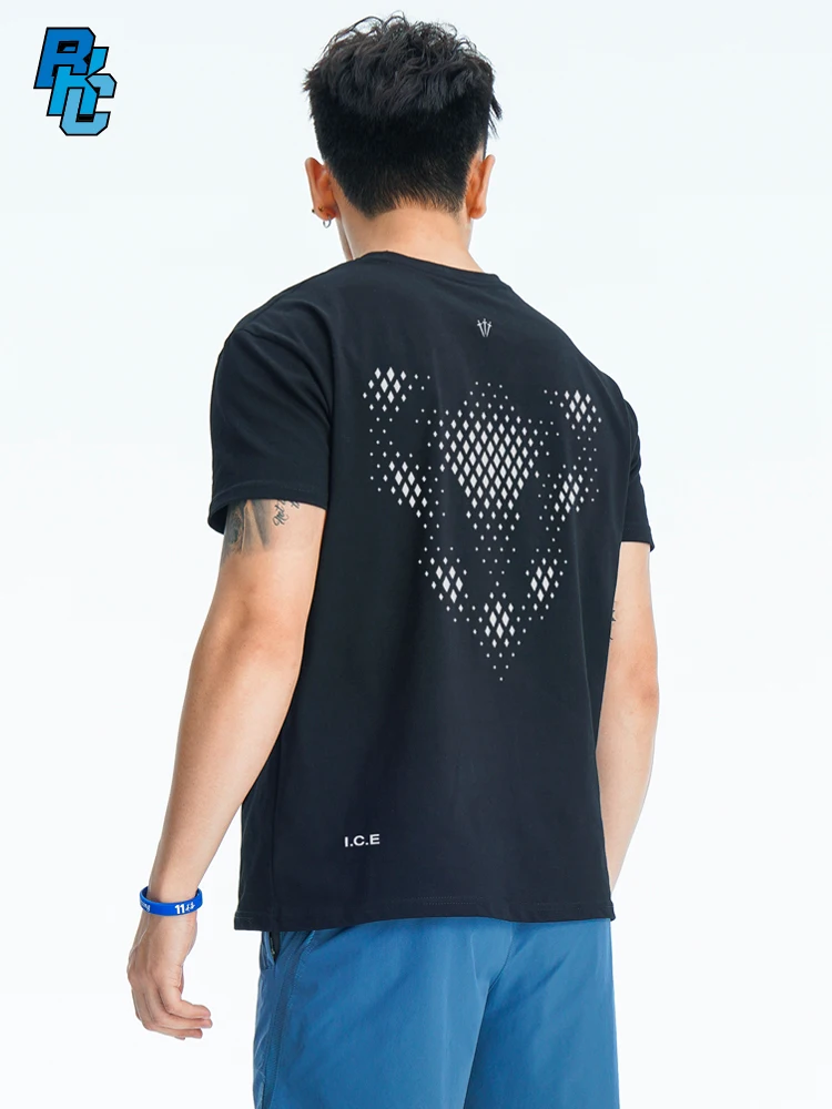 BKC Ice-Breaking Geometric Pattern Short Sleeve Men's T-Shirt Quick-Dry Breathable Moisture-Wicking Casual Polyester Sportswear