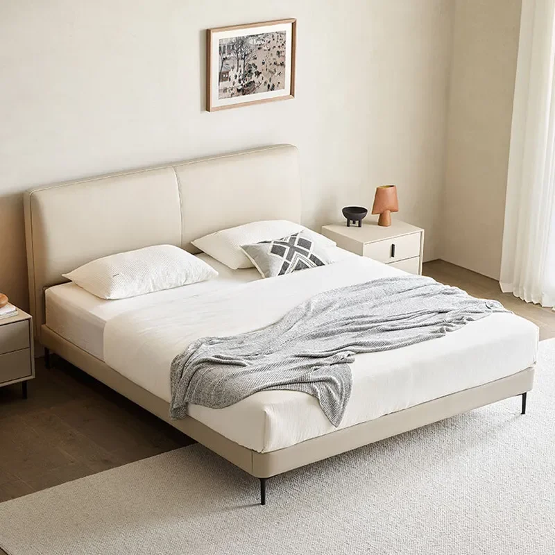 for Cream Wind Leather Bed Ultra Thin Bedside Flush Design Small Apartment Master Bedroom 1.8m Soft Bag Leather Bed 1.5m