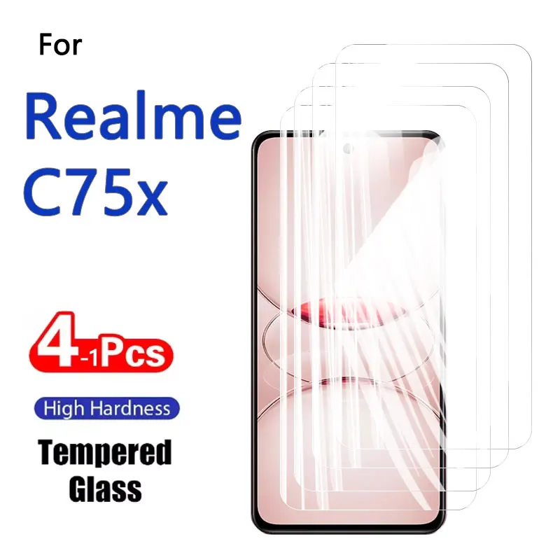 1-4PCS Displayschutzfolien für Realme C75x C75 75x gehärtetes Glas Kristall 9H hohes Aluminium Anti-Kratz-Gehäuse Freundlicher Fingerabdruck