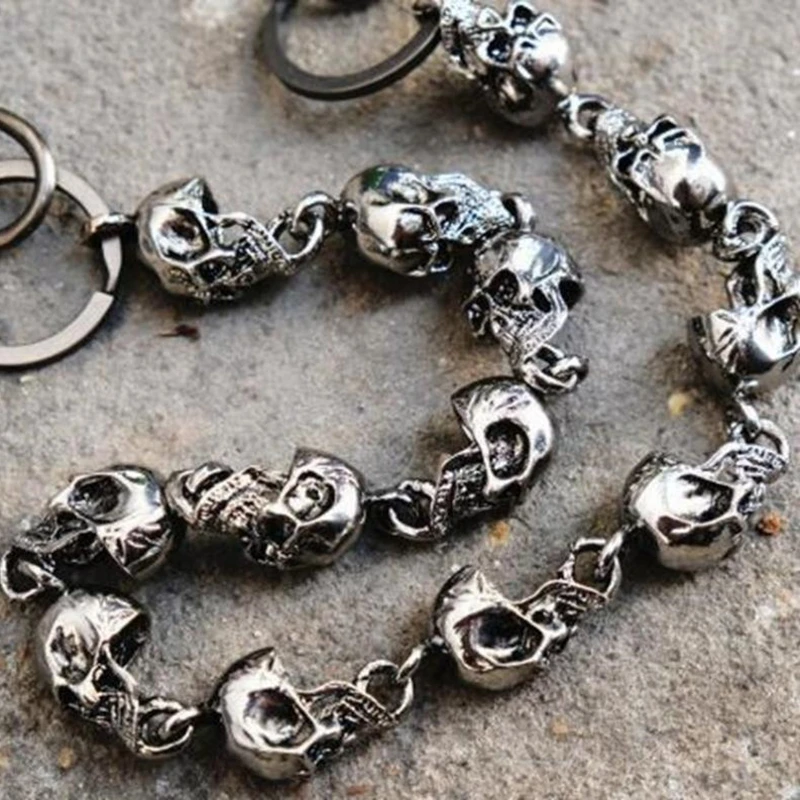 Vintage Goth Punk Heavy Waist Chain Men's Skull Keychain Wallet Chain for Cycling Rock Multifunctional Fashion Accessories image 5