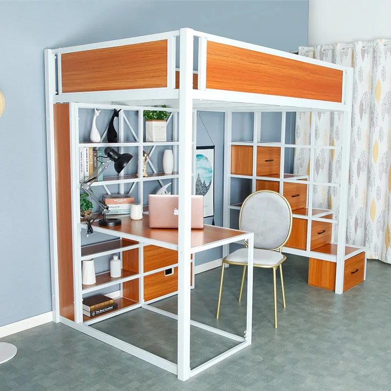 Multi-Function Double Loft Bed com gaveta, armário de escada de armazenamento para quarto infantil