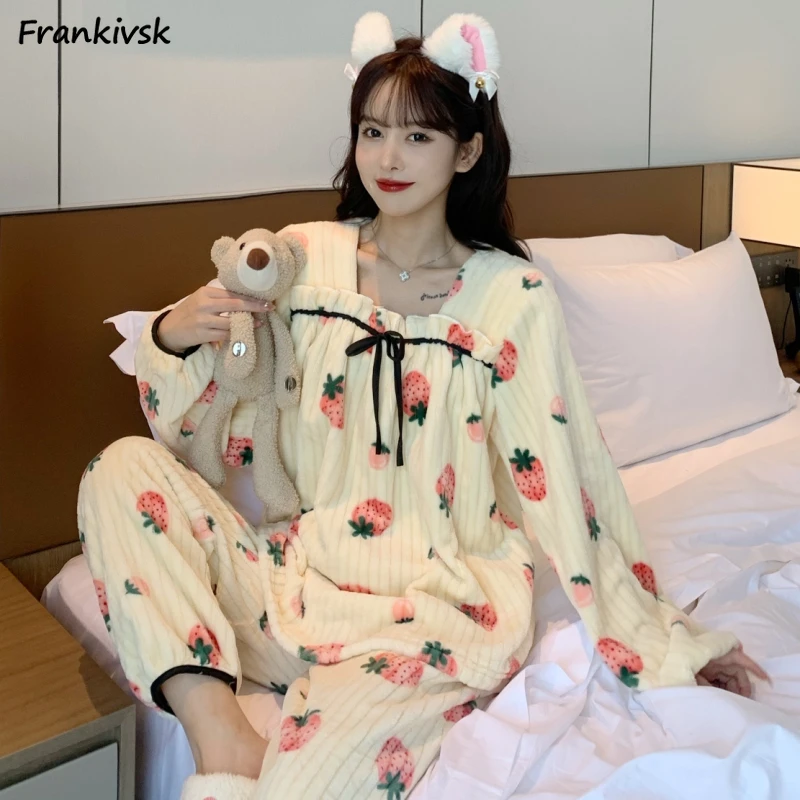 

Pajama Sets Women Bow Elegant Youthful Vitality Fashion Leisure Temperament Kawaii Winter Versatile 2 Piece Exquisite College