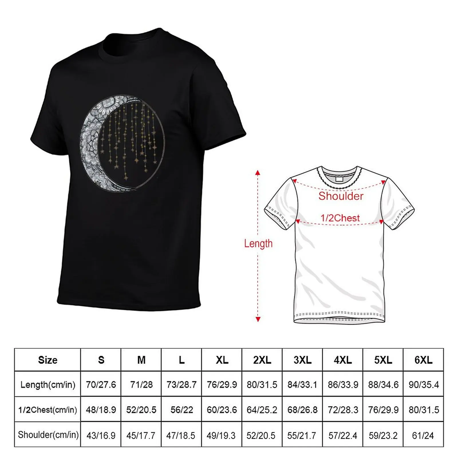 Star Strung Moon: glimmer (black backround) T-Shirt graphic tee shirt blacks oversizeds plus size clothes men t shirts