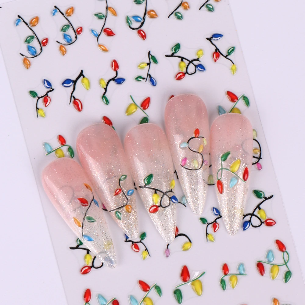 Autocollants pour ongles de noël, 2 pièces, lumières colorées en relief 5D, décalcomanies pour Festivals coulissants, décorations de manucure, fournitures pour ongles