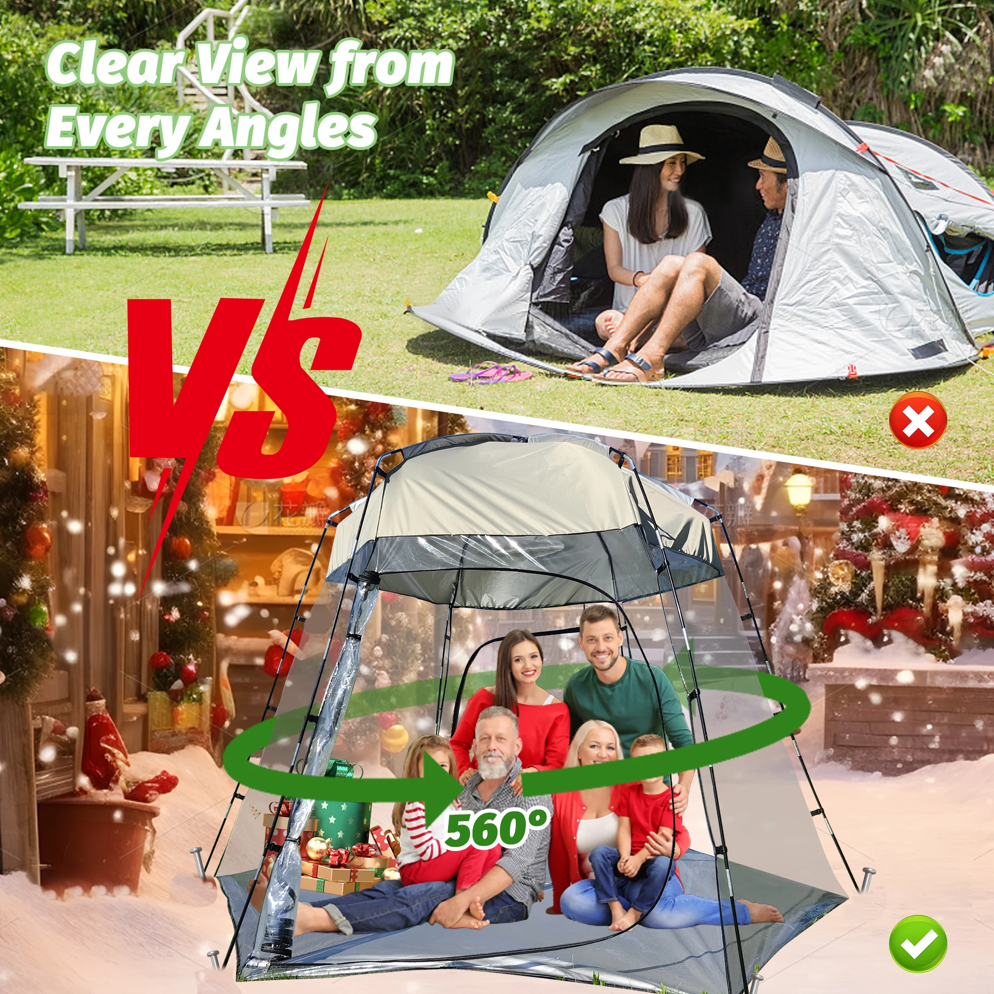 المحمولة عيد الميلاد واضح خيمة PVC يندبروف مقاوم للماء الأسرة الدافئة في الهواء الطلق غرفة الشمس فقاعة منزل شفافة مأوى دافئ #3