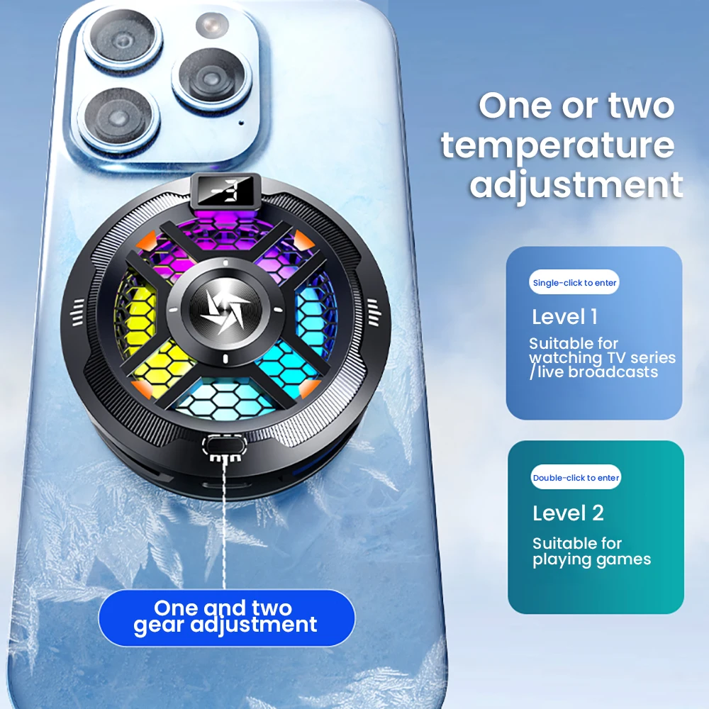 2 In 1 Phone Magnetic Back-Clip Semiconductor Radiator, Univeral Phone Game Cooler with RGB Light for iPhone 15 14 13 12 Xiaomi